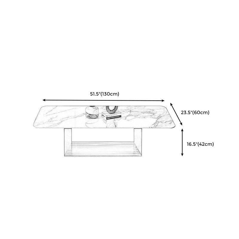 16.5"H Modern Sled Metal Base White Slate Square Top Coffee Table
