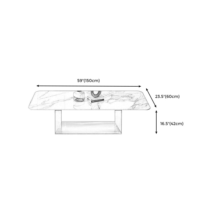 16.5"H Modern Sled Metal Base White Slate Square Top Coffee Table