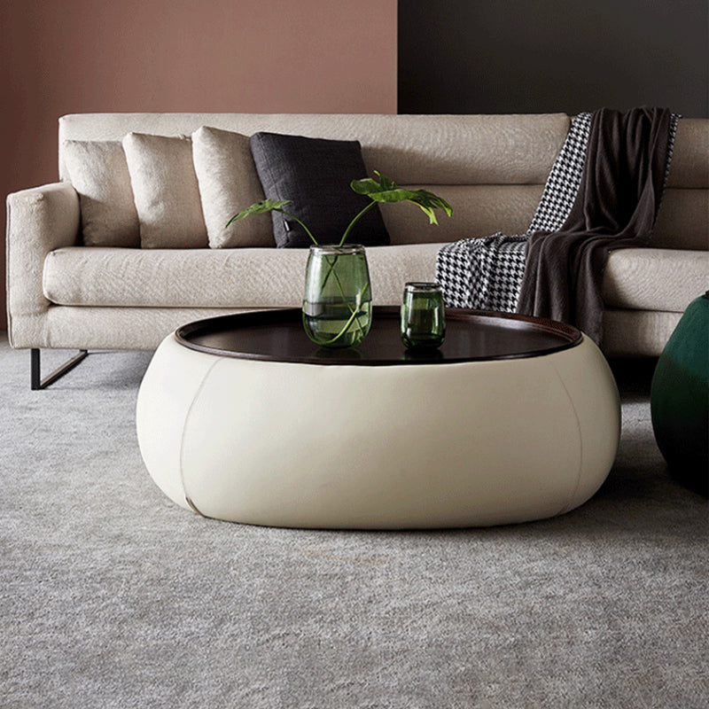 Modern Green/Orange/White Wood Round Pedestal Coffee Table with Storage