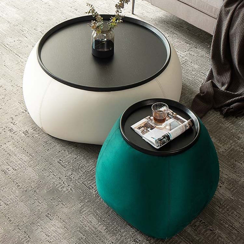 Modern Green/Orange/White Wood Round Pedestal Coffee Table with Storage