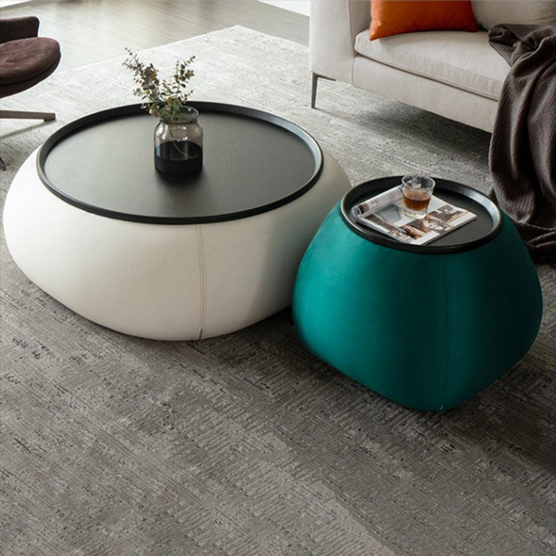 Modern Green/Orange/White Wood Round Pedestal Coffee Table with Storage