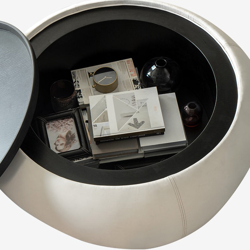 Modern Green/Orange/White Wood Round Pedestal Coffee Table with Storage