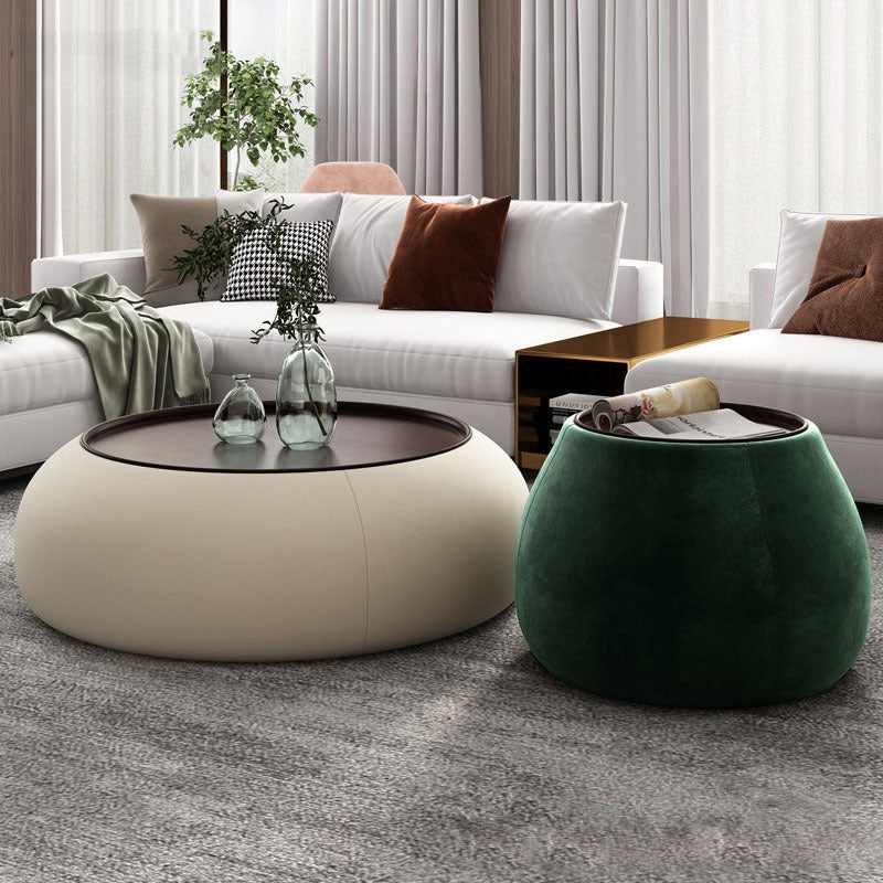 Modern Green/Orange/White Wood Round Pedestal Coffee Table with Storage