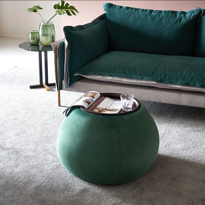 Modern Green/Orange/White Wood Round Pedestal Coffee Table with Storage