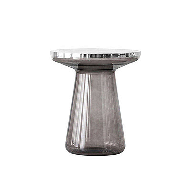 Pedestal Glass End Table Metal Top Round Side Table - 18.11" W x 18.11" D x 20.87" H