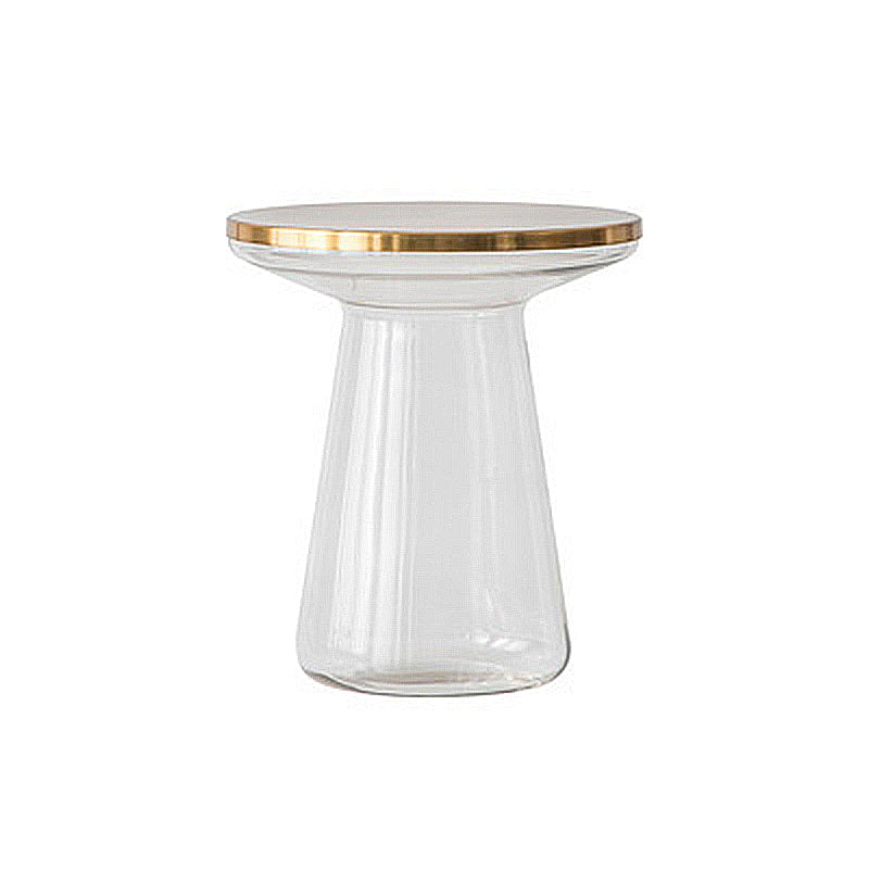 Pedestal Glass End Table Metal Top Round Side Table - 18.11" W x 18.11" D x 20.87" H