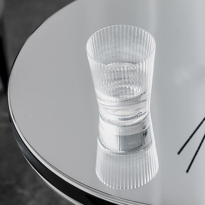 Pedestal Glass End Table Metal Top Round Side Table - 18.11" W x 18.11" D x 20.87" H