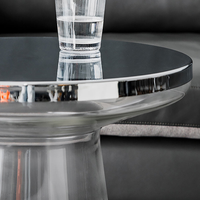 Pedestal Glass End Table Metal Top Round Side Table - 18.11" W x 18.11" D x 20.87" H