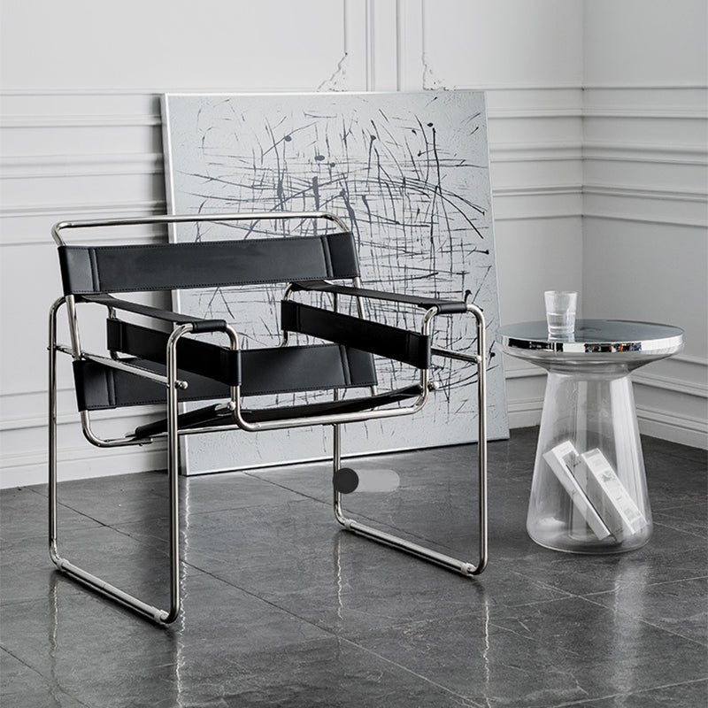 Pedestal Glass End Table Metal Top Round Side Table - 18.11" W x 18.11" D x 20.87" H