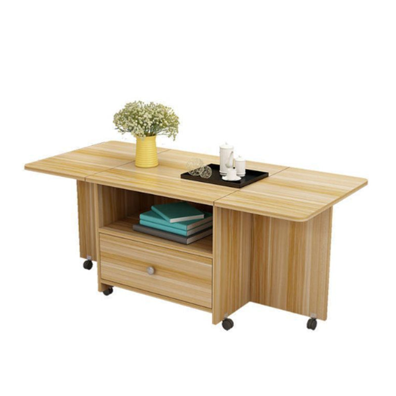 Rectangular Coffee Table Wooden Folding Cocktail Table with Casters