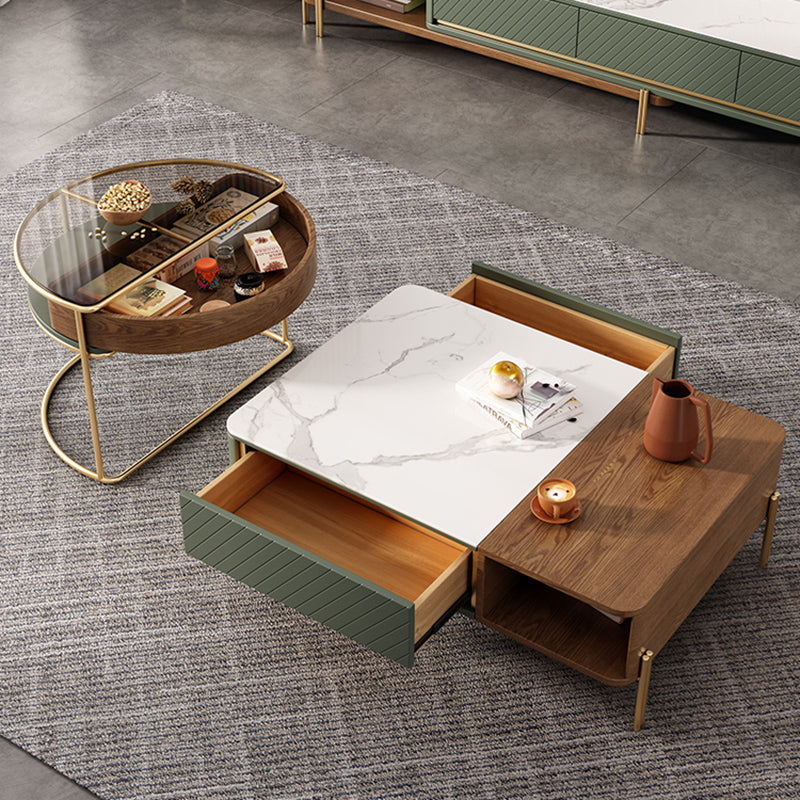 Modern Style Paint Craft Green and White Rectangular Round Coffee Table