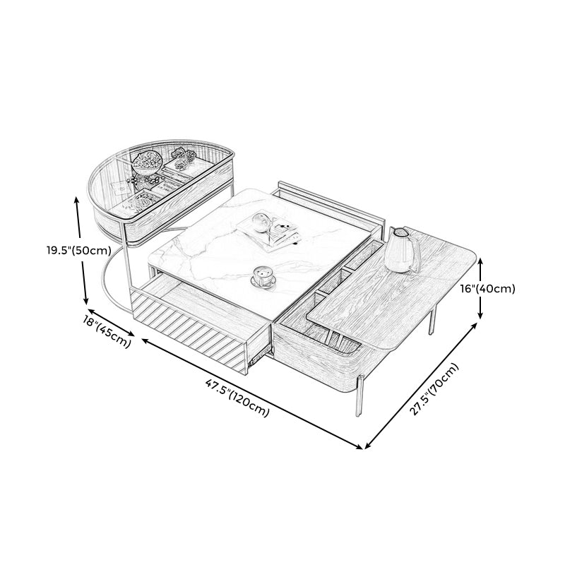 Modern Style Paint Craft Green and White Rectangular Round Coffee Table
