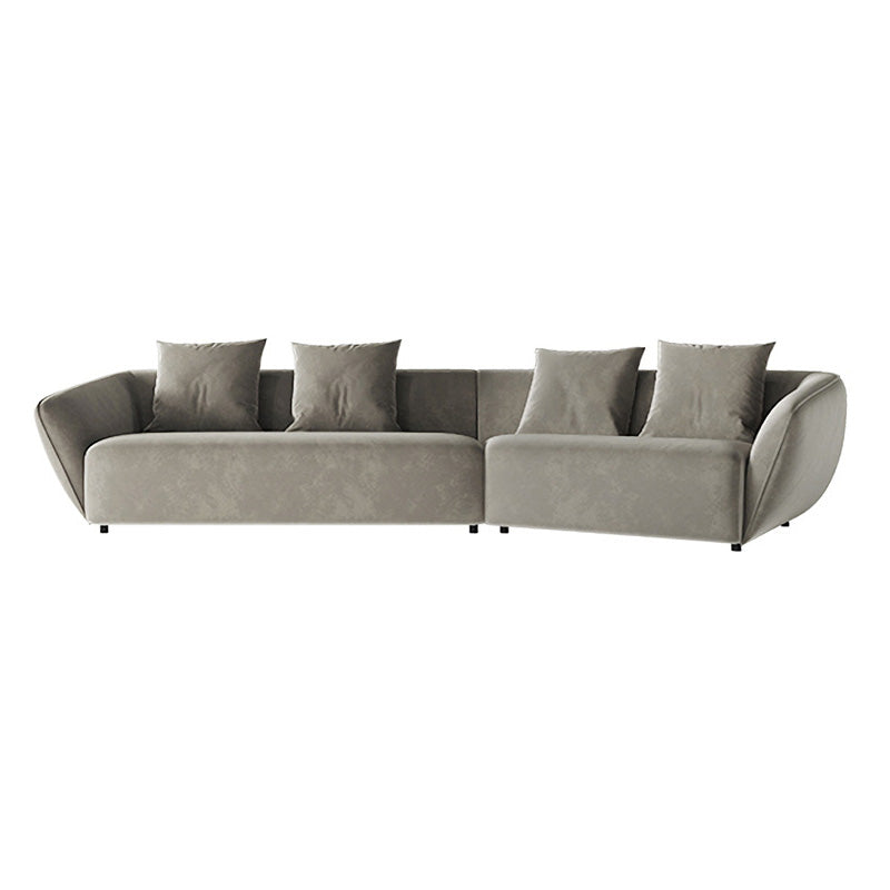 Velvet Sectional/sofa with Pillow Back and Sloped Arms for Apartment