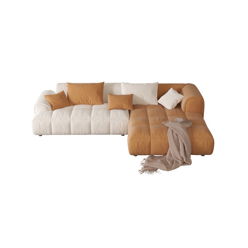 L-Shape Velvet Sectional with Recessed Arm and Pillow Back for Apartment