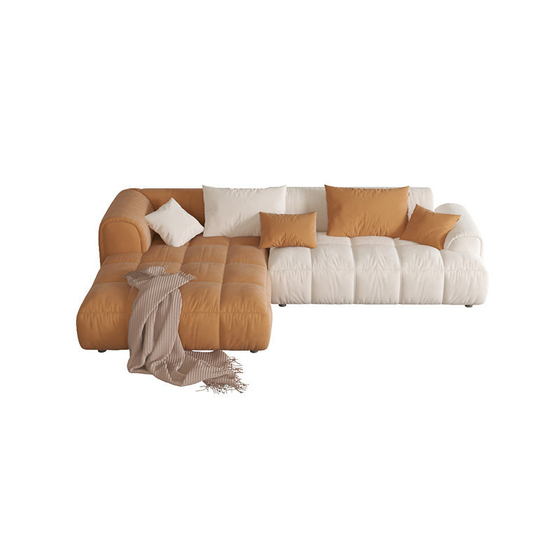 L-Shape Velvet Sectional with Recessed Arm and Pillow Back for Apartment