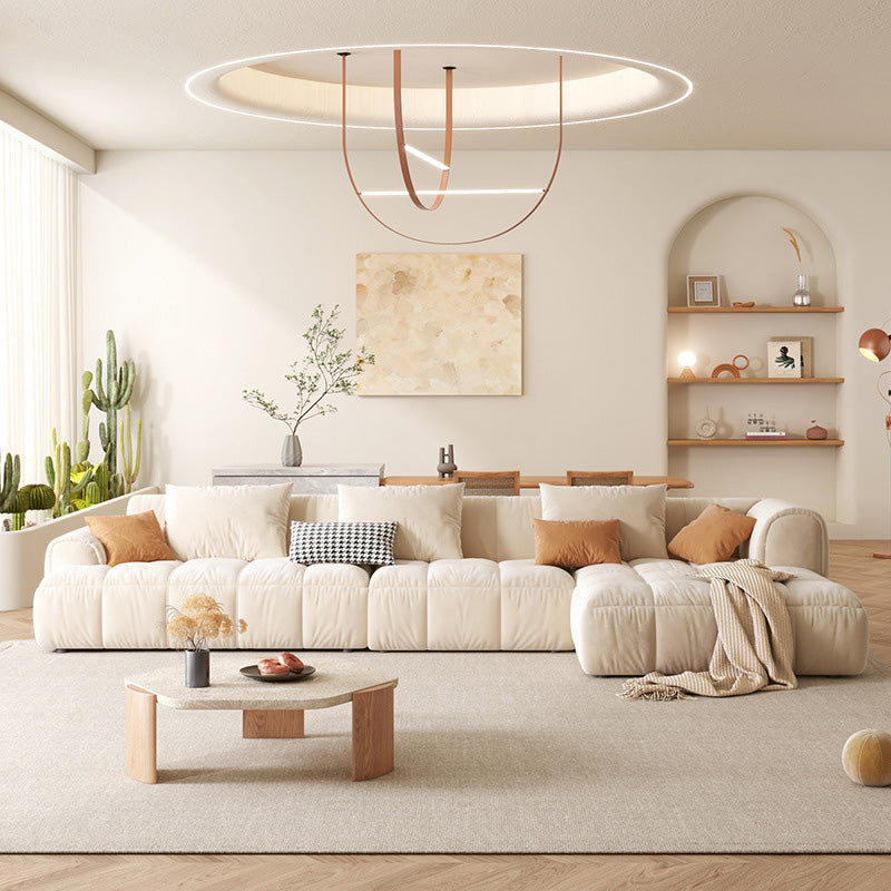 L-Shape Velvet Sectional with Recessed Arm and Pillow Back for Apartment