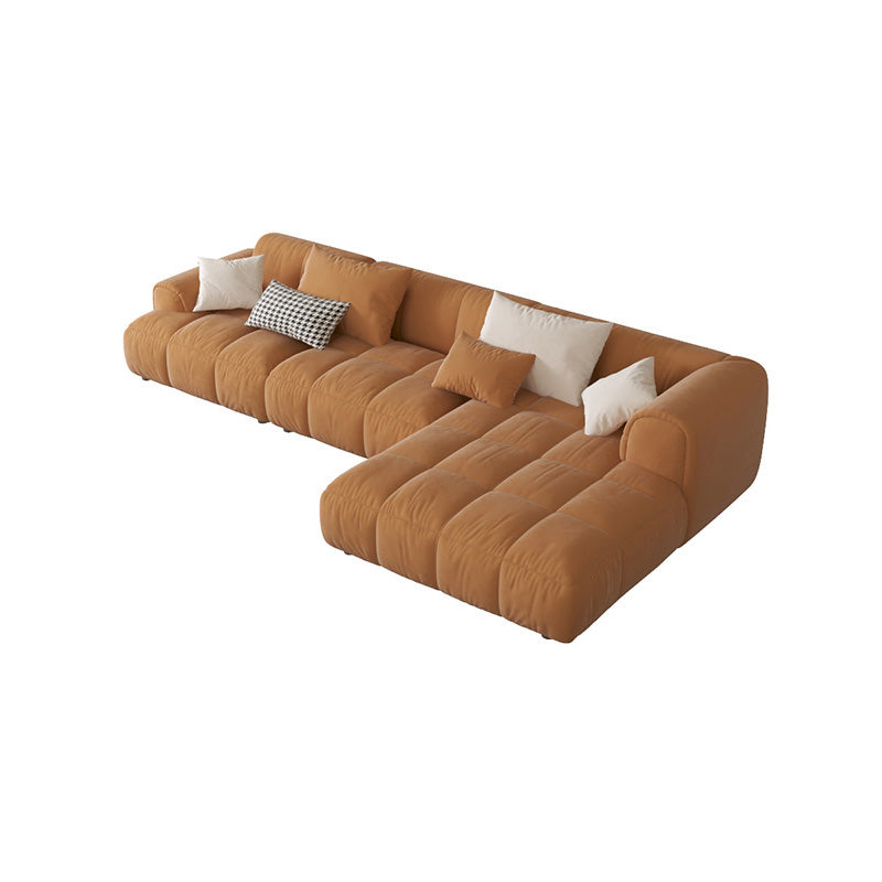 L-Shape Velvet Sectional with Recessed Arm and Pillow Back for Apartment