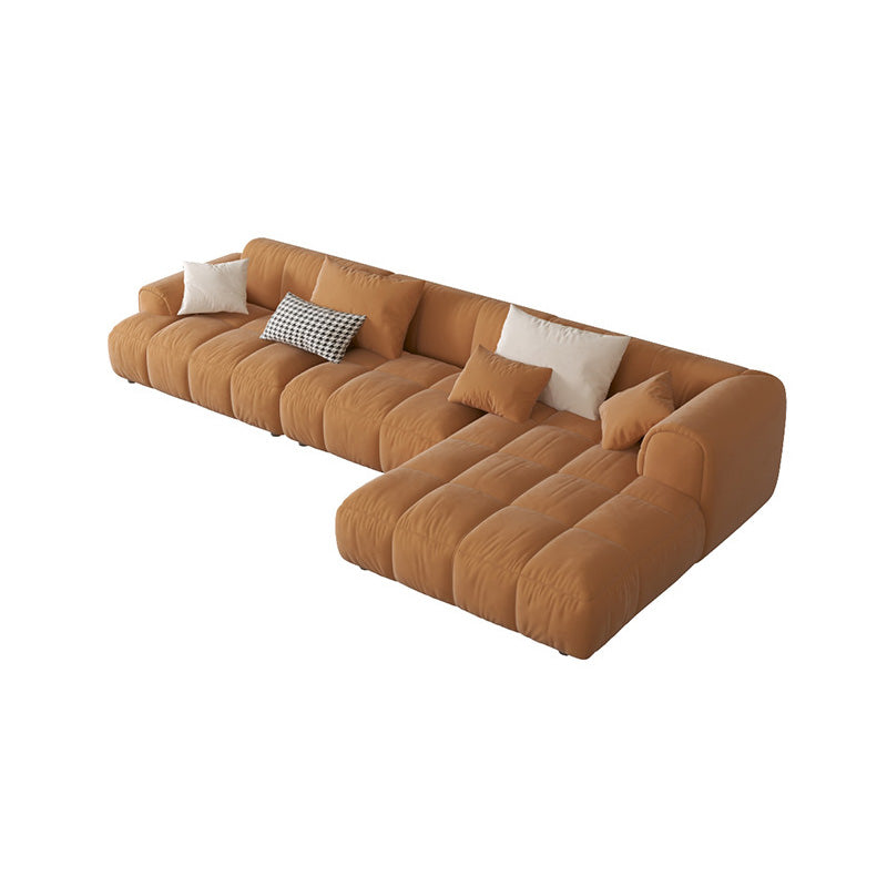 L-Shape Velvet Sectional with Recessed Arm and Pillow Back for Apartment