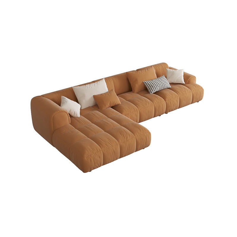 L-Shape Velvet Sectional with Recessed Arm and Pillow Back for Apartment