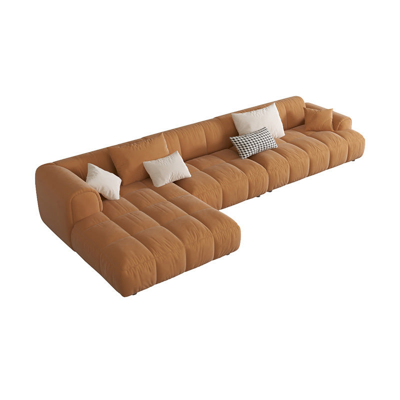 L-Shape Velvet Sectional with Recessed Arm and Pillow Back for Apartment