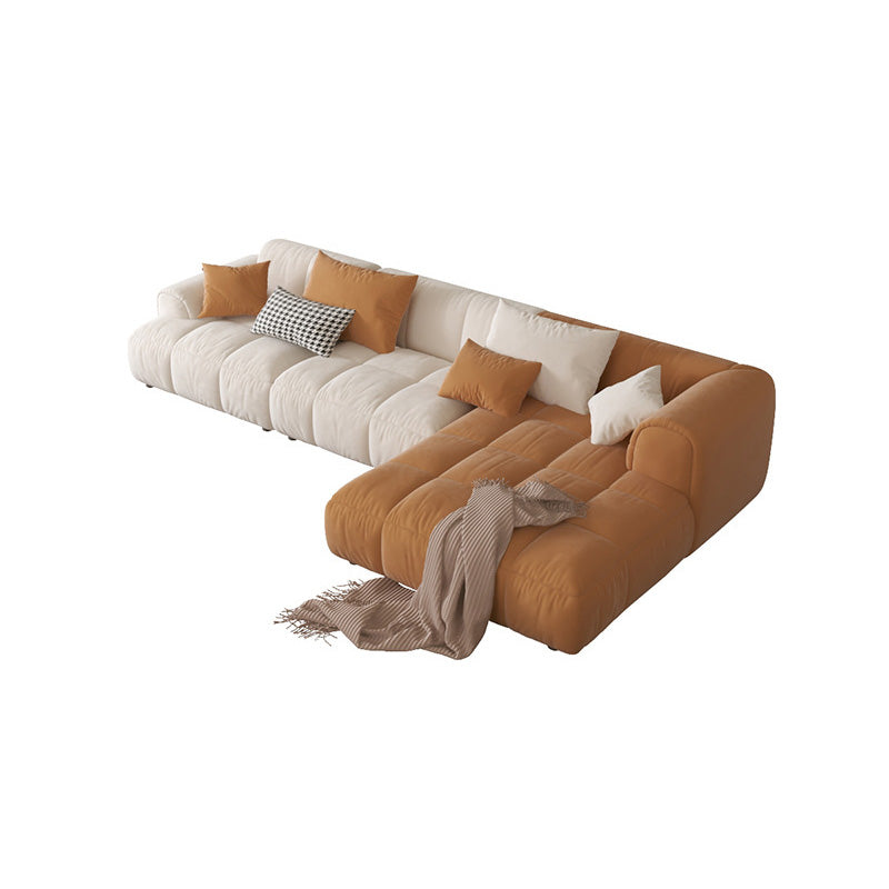 L-Shape Velvet Sectional with Recessed Arm and Pillow Back for Apartment