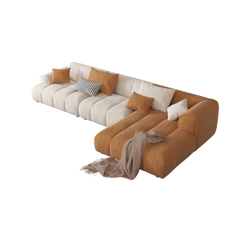L-Shape Velvet Sectional with Recessed Arm and Pillow Back for Apartment