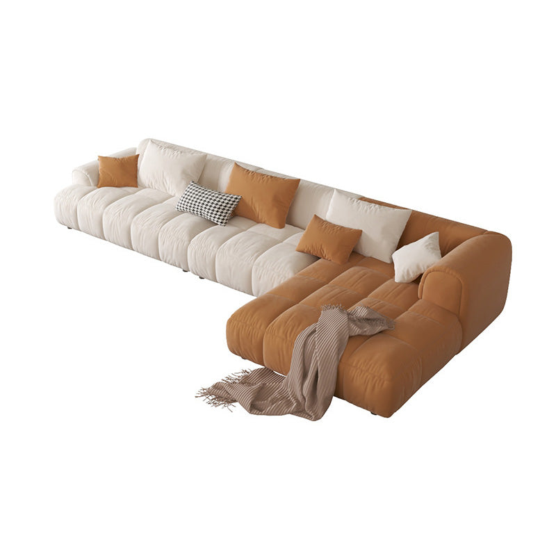 L-Shape Velvet Sectional with Recessed Arm and Pillow Back for Apartment