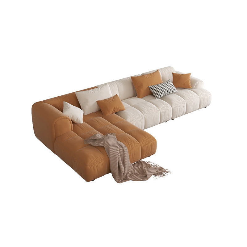 L-Shape Velvet Sectional with Recessed Arm and Pillow Back for Apartment