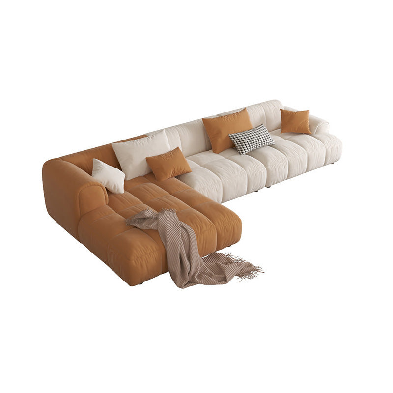 L-Shape Velvet Sectional with Recessed Arm and Pillow Back for Apartment