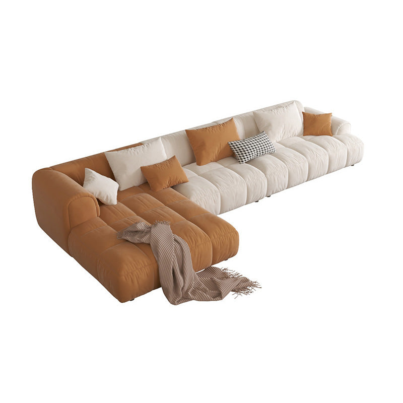 L-Shape Velvet Sectional with Recessed Arm and Pillow Back for Apartment