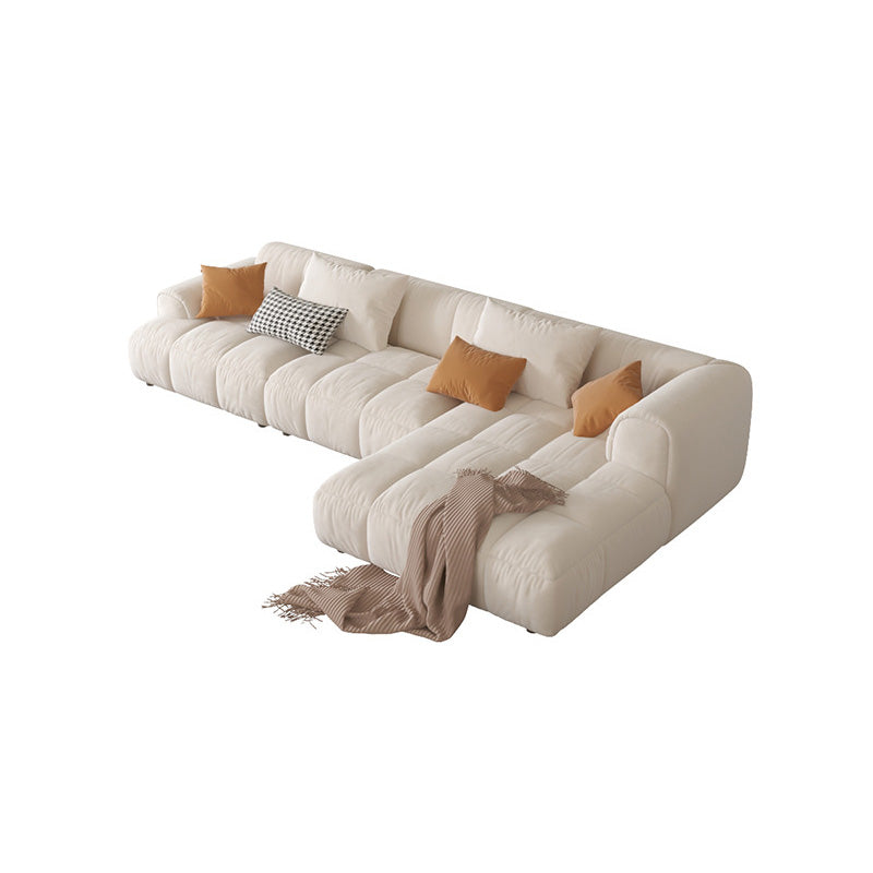 L-Shape Velvet Sectional with Recessed Arm and Pillow Back for Apartment