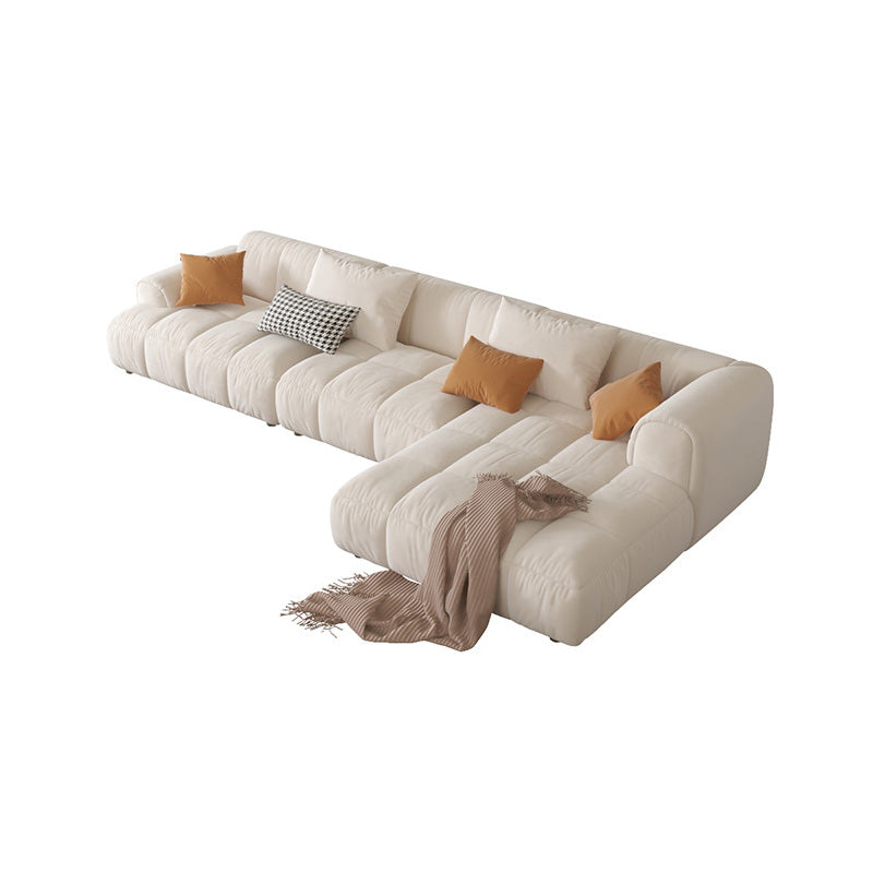 L-Shape Velvet Sectional with Recessed Arm and Pillow Back for Apartment