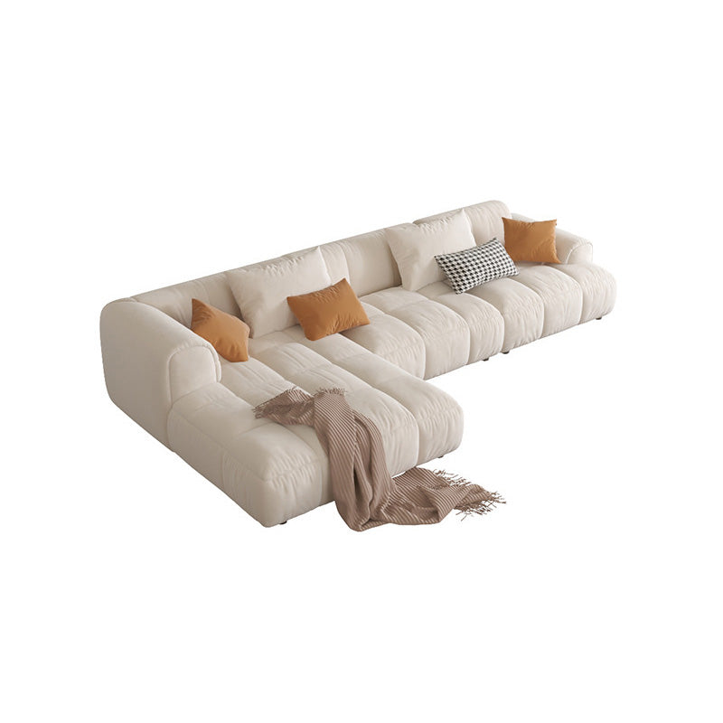 L-Shape Velvet Sectional with Recessed Arm and Pillow Back for Apartment