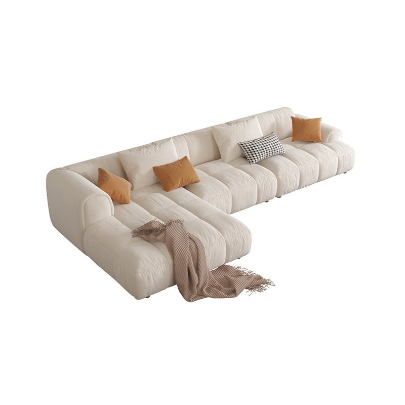 L-Shape Velvet Sectional with Recessed Arm and Pillow Back for Apartment