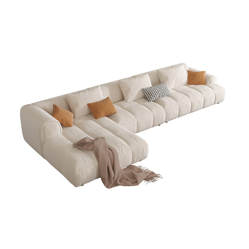 L-Shape Velvet Sectional with Recessed Arm and Pillow Back for Apartment