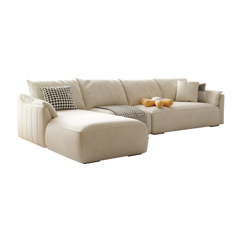 Beige Pillow Back Sectional with Flared Arm for Apartment and Living Room
