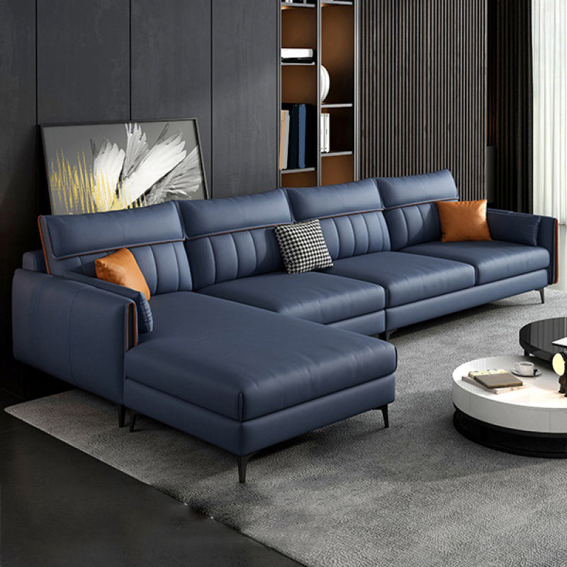 Faux Leather Stain-Resistant Sectional with Pillow Back for Four People