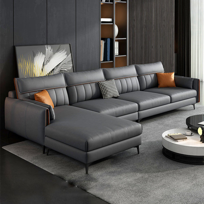 Faux Leather Stain-Resistant Sectional with Pillow Back for Four People