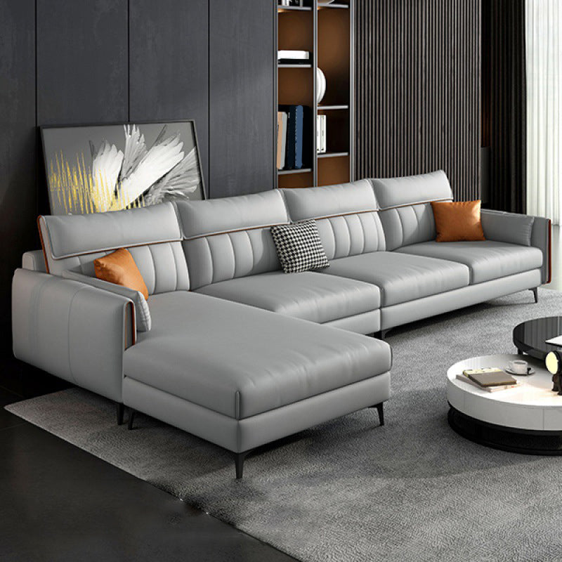 Faux Leather Stain-Resistant Sectional with Pillow Back for Four People