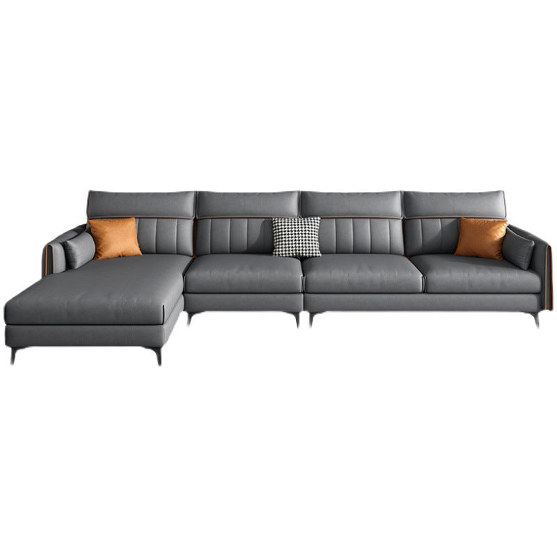 Faux Leather Stain-Resistant Sectional with Pillow Back for Four People