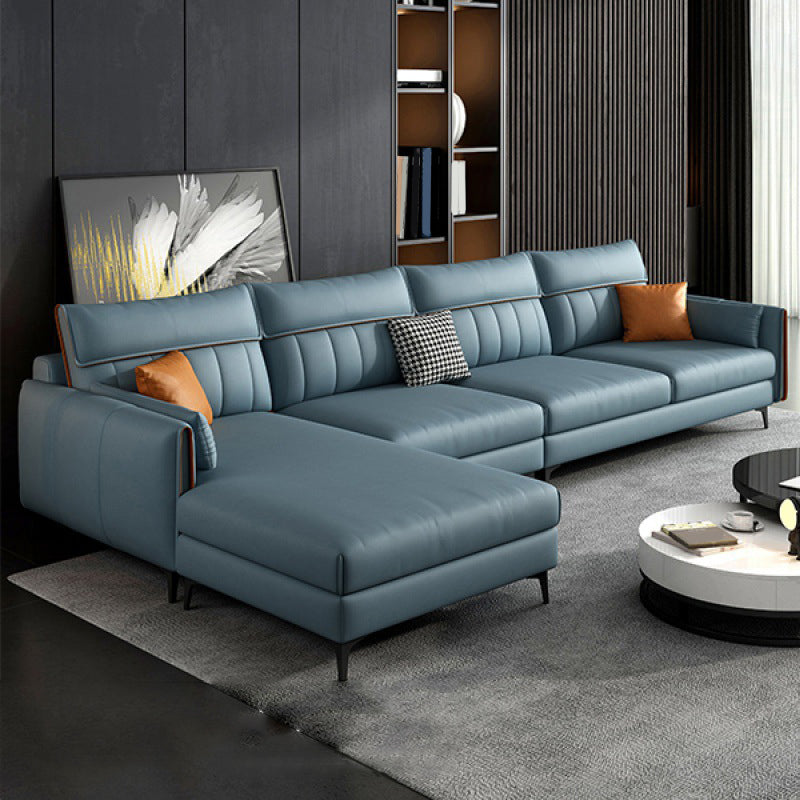 Faux Leather Stain-Resistant Sectional with Pillow Back for Four People