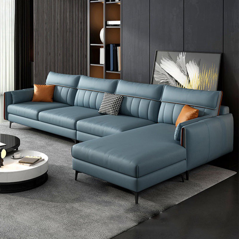 Faux Leather Stain-Resistant Sectional with Pillow Back for Four People