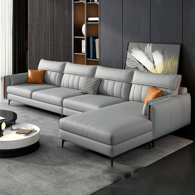 Faux Leather Stain-Resistant Sectional with Pillow Back for Four People