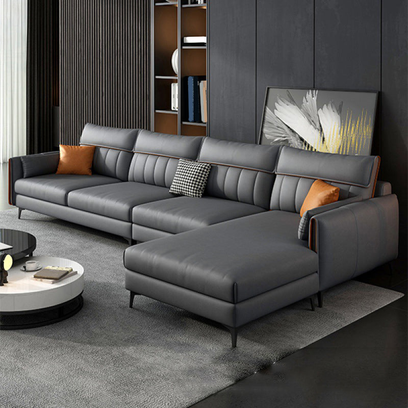 Faux Leather Stain-Resistant Sectional with Pillow Back for Four People