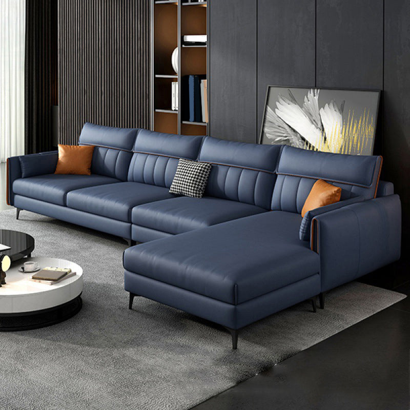Faux Leather Stain-Resistant Sectional with Pillow Back for Four People