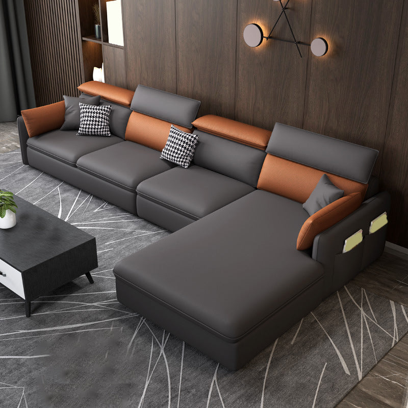 Faux Leather Cushion Back Sectional with Storage for Living Room