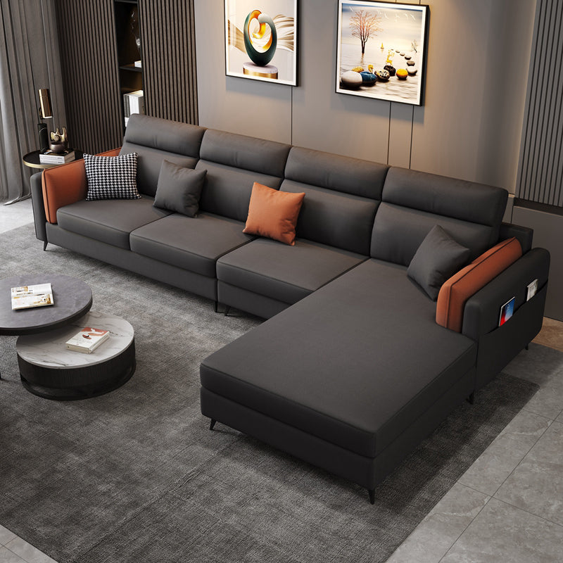 Pillow Arms Sectional Contemporary Stain-Resistant Faux Leather 4-Seater Sofa