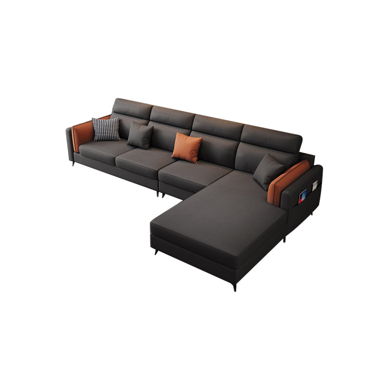 Pillow Arms Sectional Contemporary Stain-Resistant Faux Leather 4-Seater Sofa