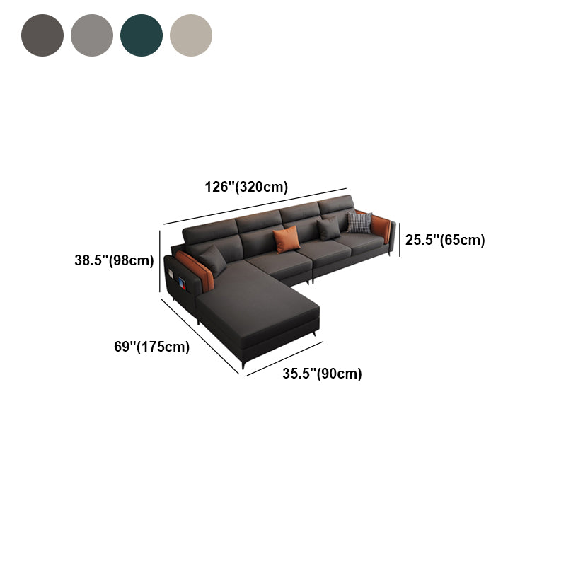 Pillow Arms Sectional Contemporary Stain-Resistant Faux Leather 4-Seater Sofa