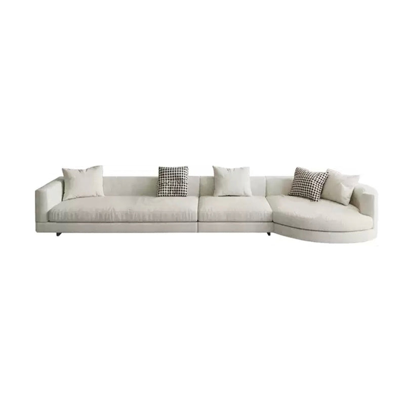 Flannelette Sectional Square Armrest Latex/down Upholstery Filled White Sofa